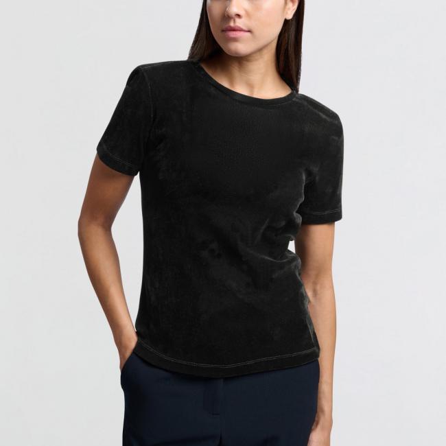 T-shirt manches courtes en velours et épaulettes