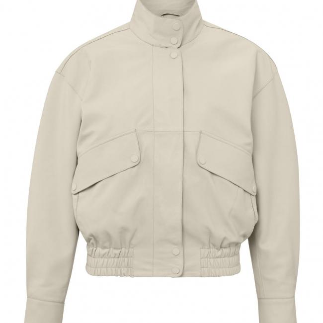 Veste en cuir à manches longues, poches et fermeture éclair