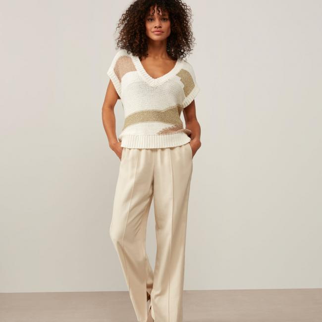 Pantalon large nervuré avec poches et une fente