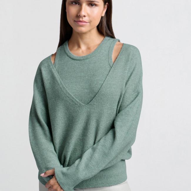 Pull col V avec doublure assortie, coupe ample