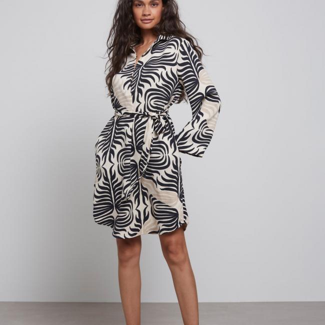 Robe fluide manches longues imprimée avec col et boutons