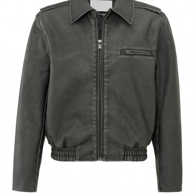 Bomber simili cuir, manches longues et fermetures éclairs