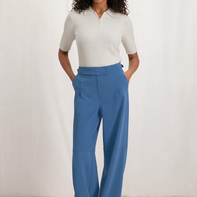 Pantalon large taille haute avec poches et fermeture éclair