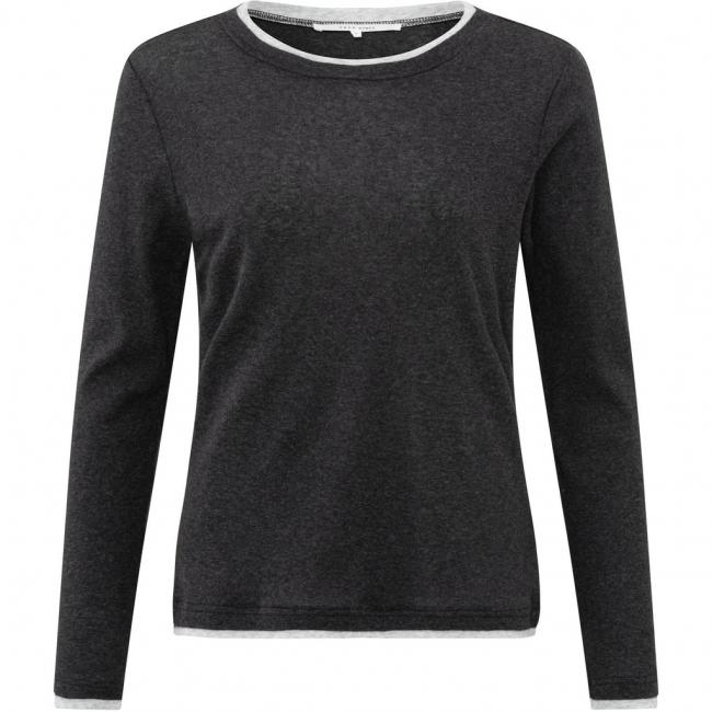 T-shirt gris foncé, manches longues, col rond