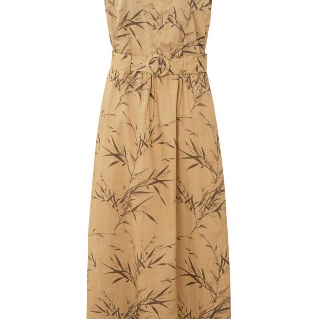 Robe longue en tissu imprimé bambou, col carré et fente