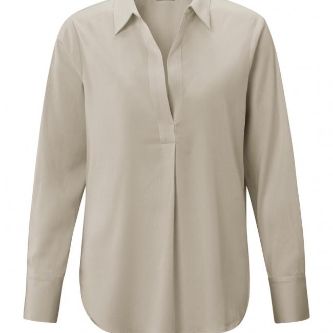 Blouse en jersey manches longues, col V et détails plissés