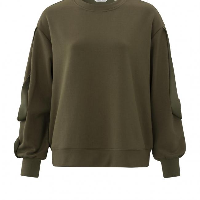 Sweat col ras, manches bouffantes et jabot en finition
