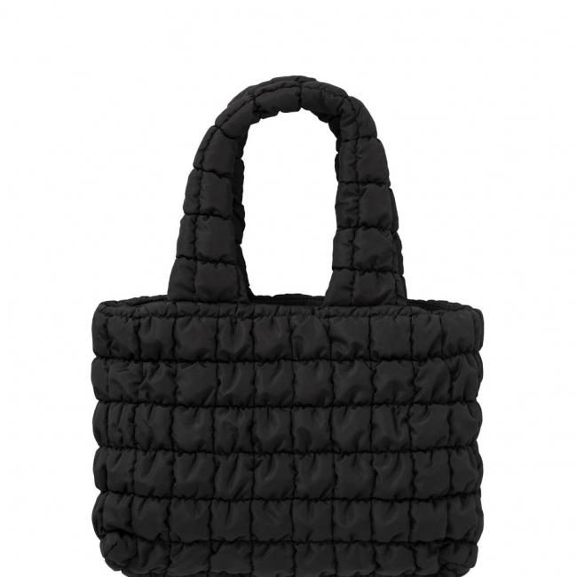 Tote bag noir matelassé avec anse et fermeture à aimant