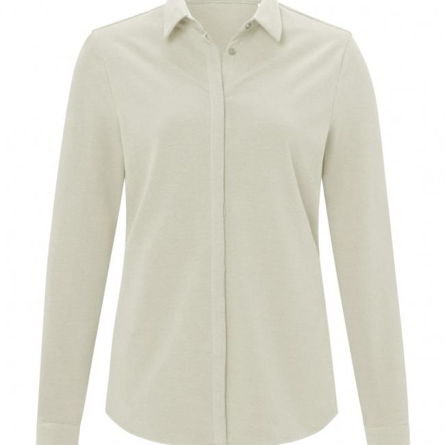 Chemise en jersey à col, manches longues et boutons.