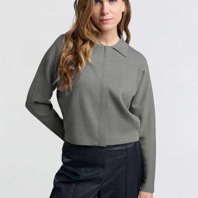 Cardigan gris clair manches longues, fermeture éclair cachée