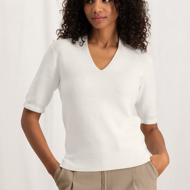 Pull en coton col V, demi-manches avec détails
