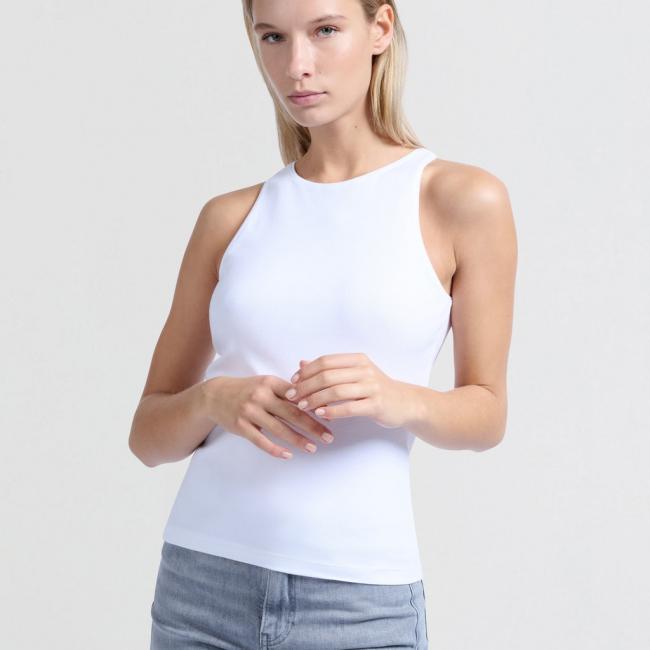 Haut dos-nu blanc en tissu blanc