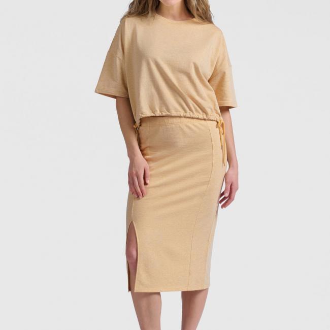 Jupe midi avec fente et ceinture à nouer