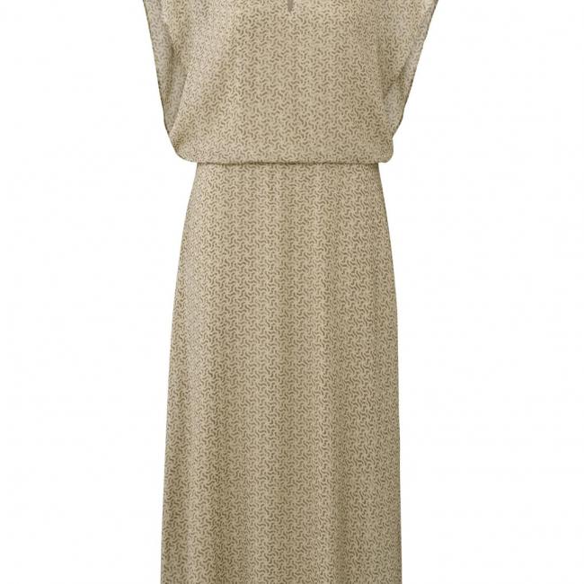 Robe sans manches, col montant, bouton, imprimé géométrique