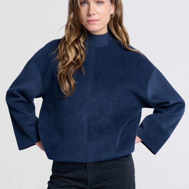 Sweat oversize bleu foncé col montant