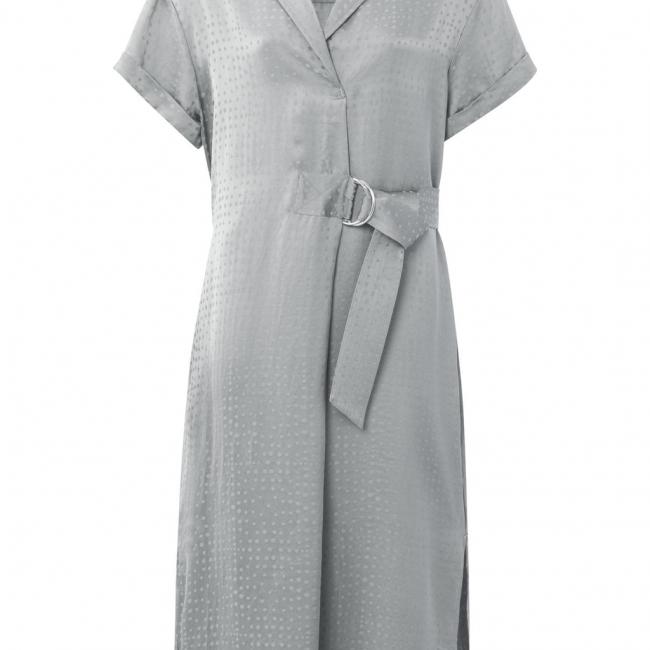 Robe col V, manches courtes, ceinture et imprimé à pois