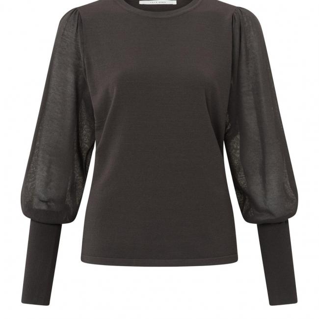 Pull col ras du cou, manches transparentes et bouffantes