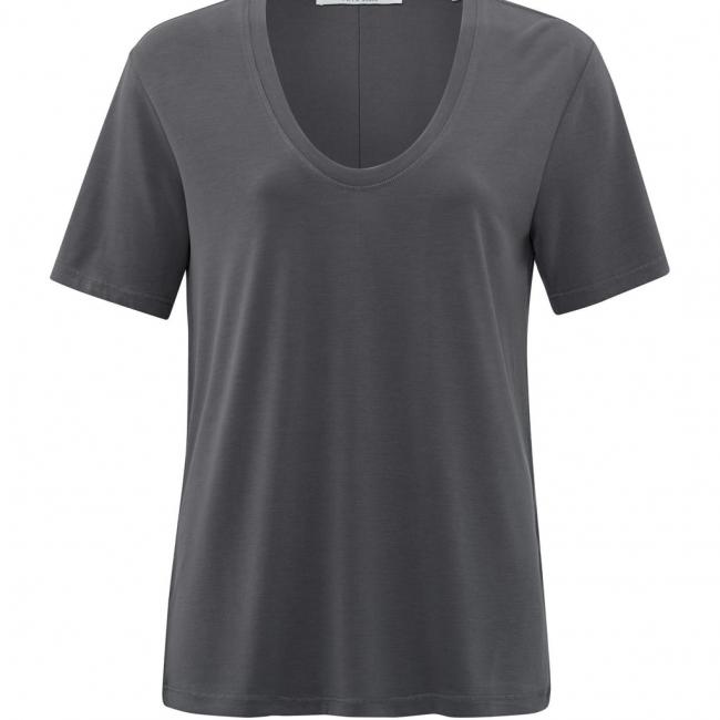 T-shirt à col V arrondi, manches courtes, coupe droite