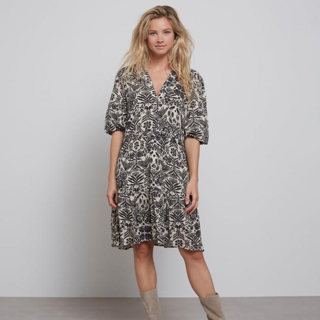 Robe col V, demi-manches et imprimé fantaisie