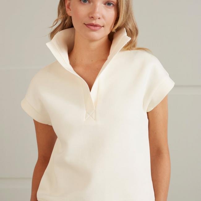 Sweatshirt à col polo, manches courtes, coupe droite