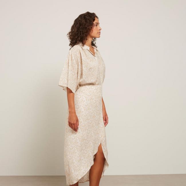 Jupe portefeuille midi, taille élastiquée et imprimé floral