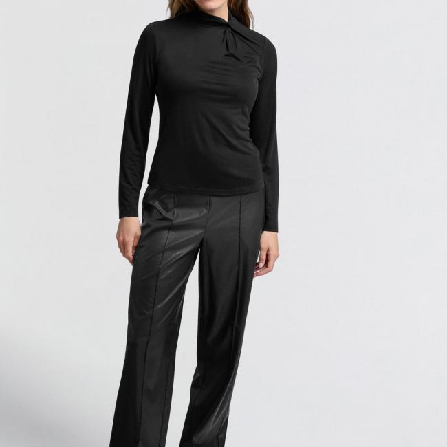 Pantalon métallisé simili cuir, coupe large et droite