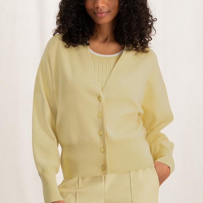 Cardigan à boutons, col V, manches longues bouffantes