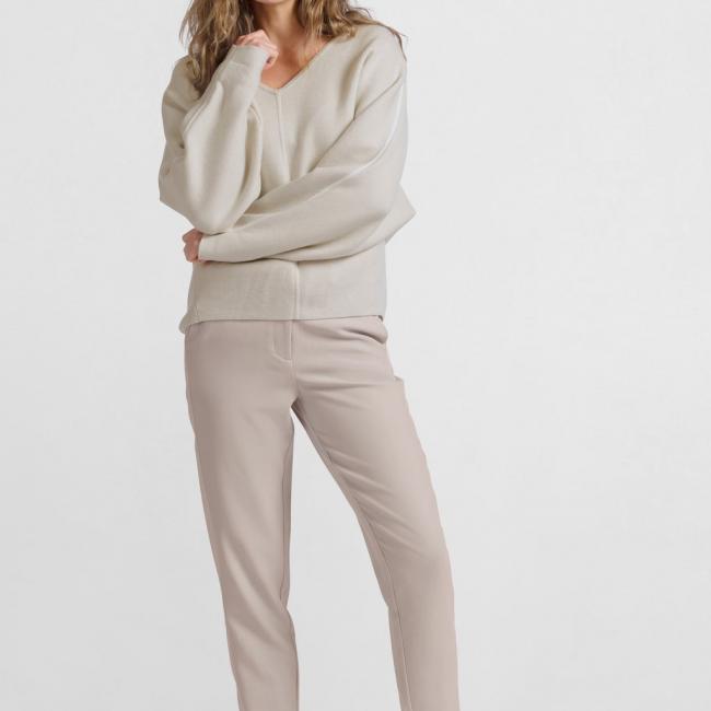 Pantalon taille haute à liseré et coupe droite