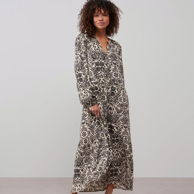 Robe longue col V, manches longues et imprimé fantaisie