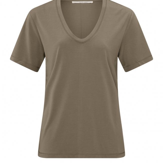 T-shirt col V arrondi, manches courtes, coupe droite