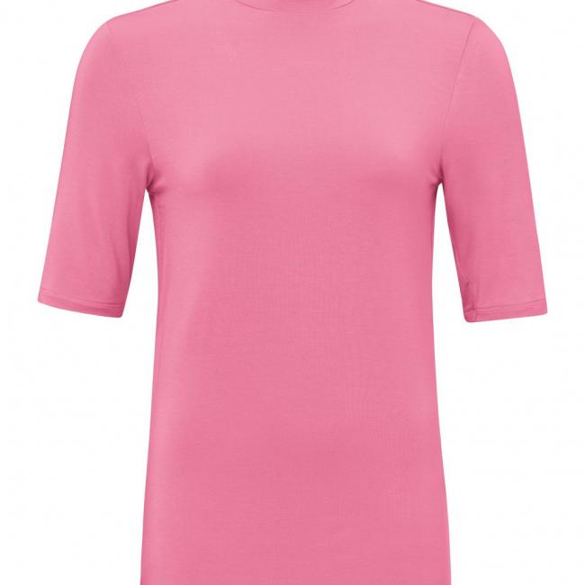 T-shirt col montant, manches courtes, coupe droite