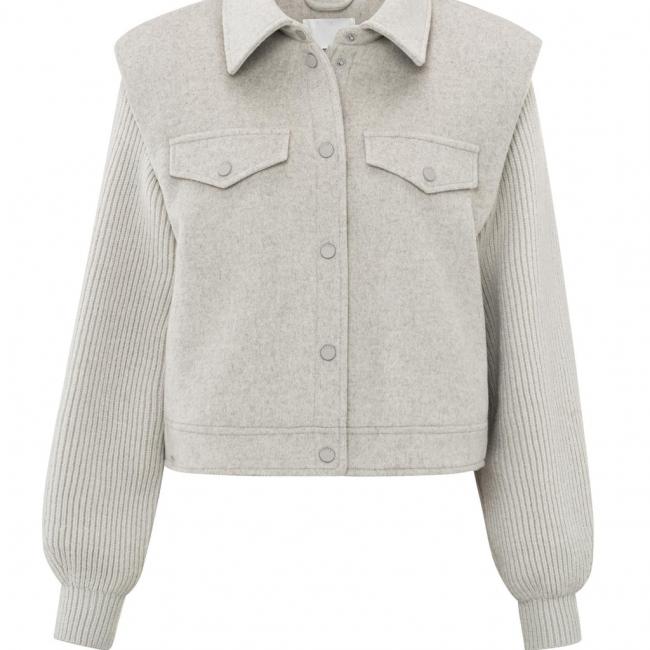 Veste en laine mélangée à manches longues, col et boutons