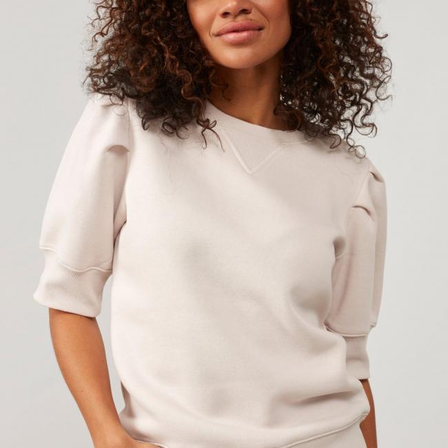 Sweat col ras du cou, manches courtes bouffantes