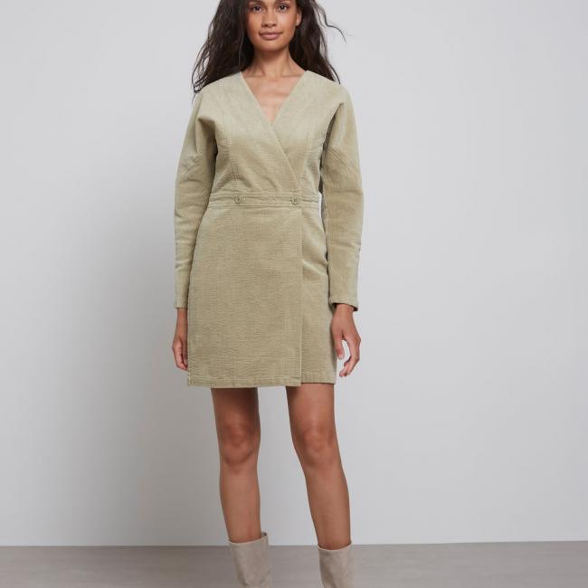 Robe cache-cœur col V, manches longues, coutures apparentes