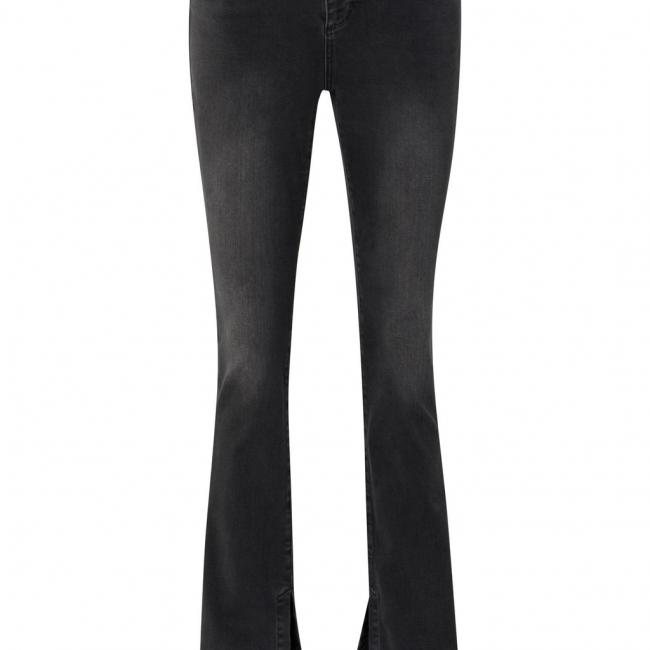 Jean taille haute évasé avec poches et fente, longueur 32