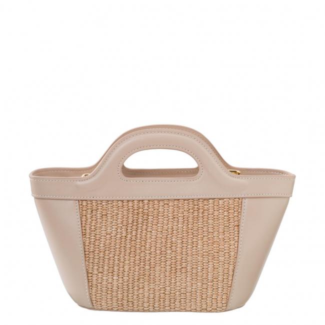 Petit sac en paille avec anse en cuir