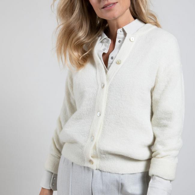 Cardigan ml, à boutons, col et poignet en maille côtelée