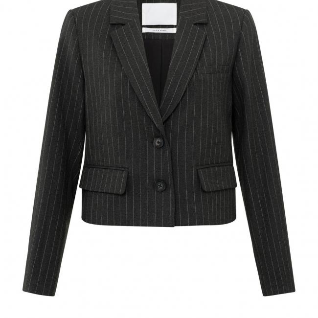 Blazer court manches longues à rayures fines et poches