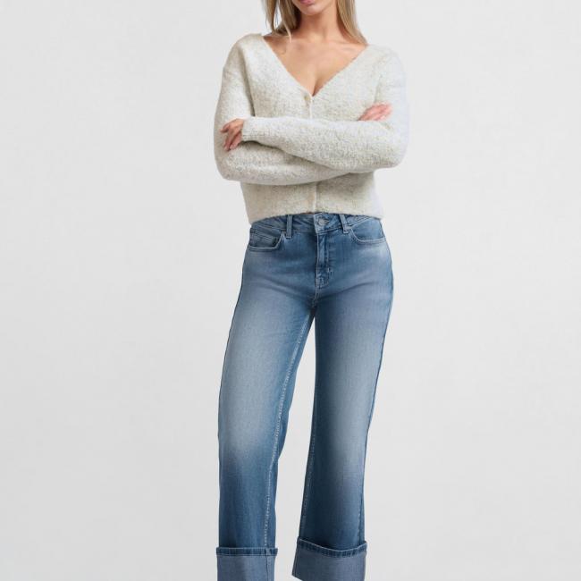 Jean taille mi-haute avec ourlet à revers