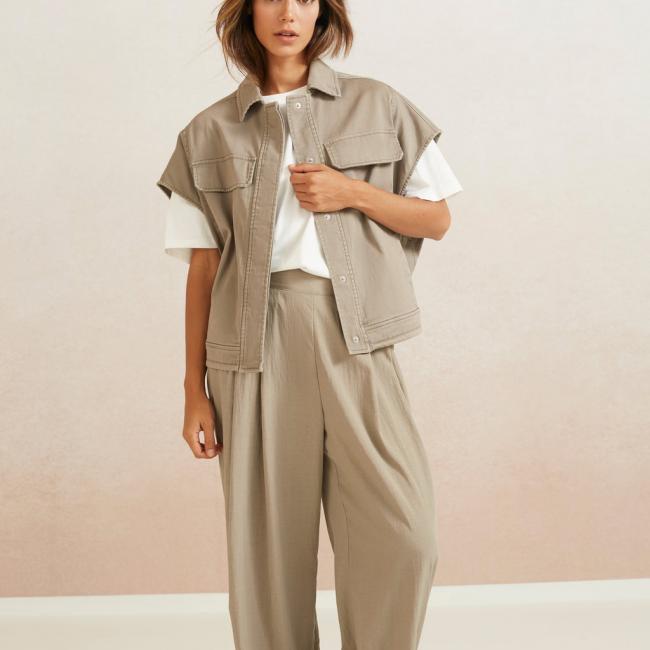 Pantalon fluide 7/8 large avec élastique et poches
