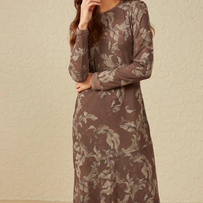 Robe maille filet à imprimé et à col rond