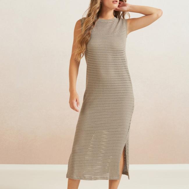Robe crochet à col rond, fentes et fond de robe