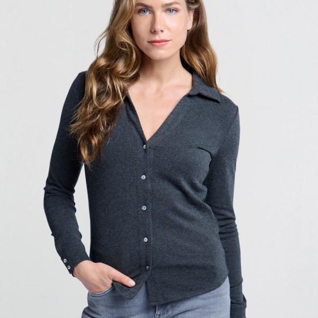 Chemise en jersey, manches longues, col classique et boutons