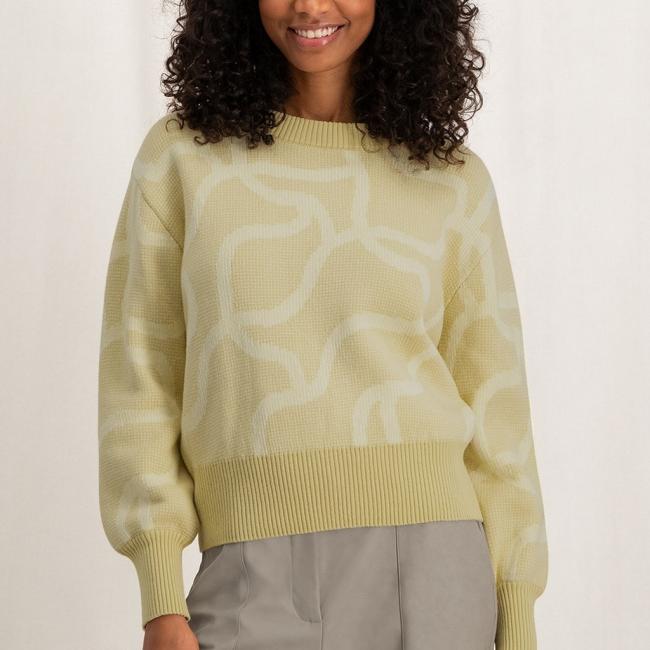 Pull maille jacquard avec col ras, ML et détails côtelés