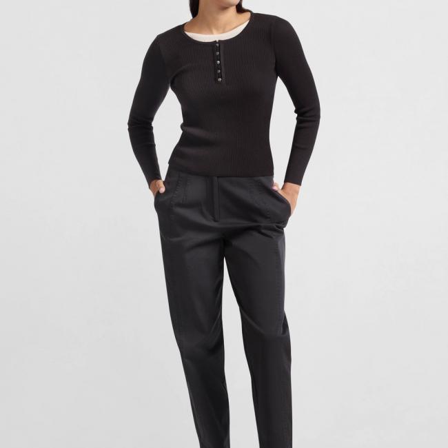 Pantalon à taille haute en coton tissé