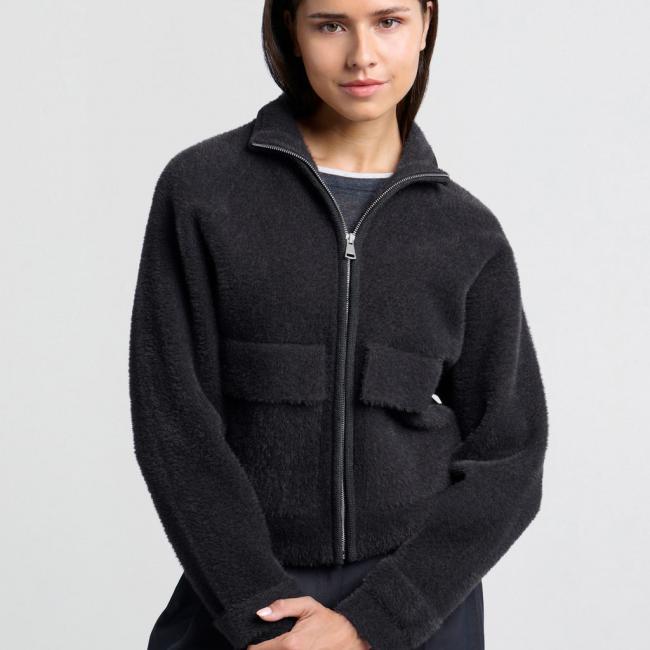 Manteau noir, manches longues avec zip et poches
