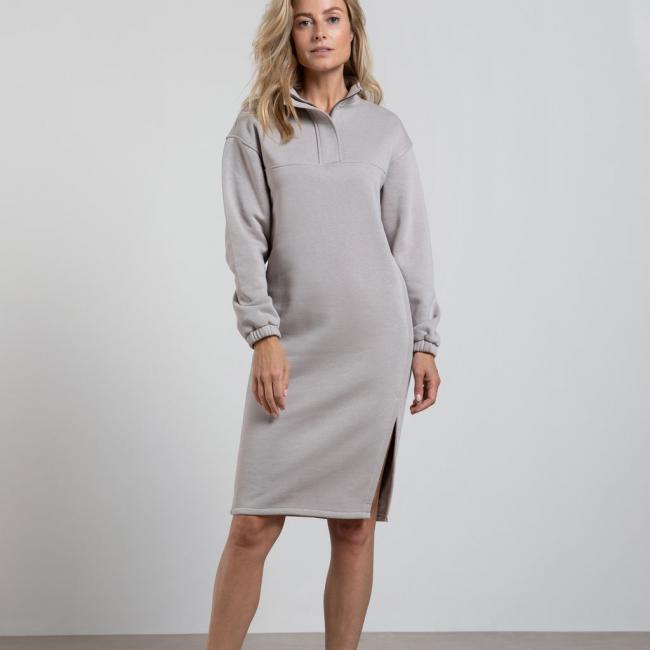 Robe sweat en jersey, col montant, manches longues et fente