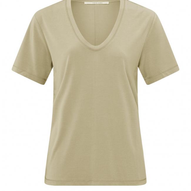 T-shirt col V arrondi, manches courtes, coupe droite