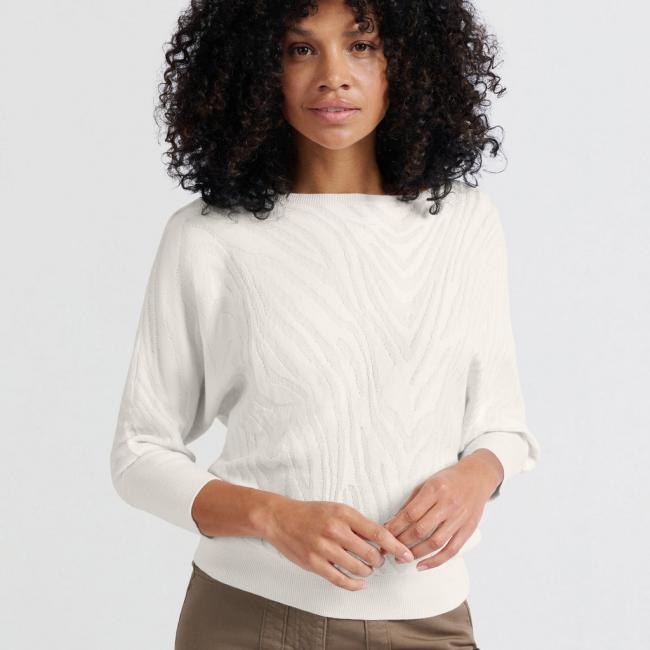 Pull jacquard à col bateau et manches trois-quarts