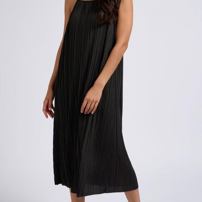 Robe plissée en jersey à fines bretelles, coupe aérienne